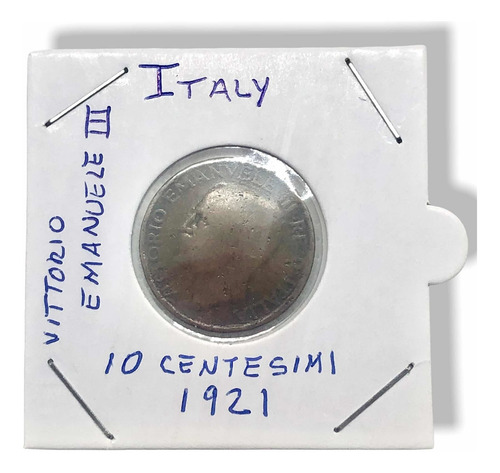 Moneda De Cobre Italiana De 10 Centesimos Del Año 1921 (Usado)