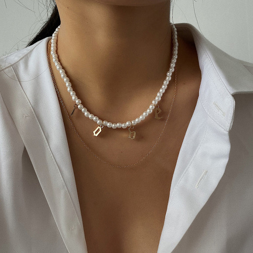 Joyería, Collar De Perlas De Arroz Multicapa De Metal Para R