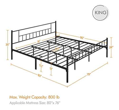 Base De Cama King Size Negro Yaheetech