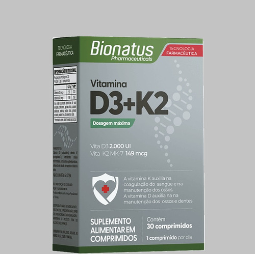 Kit 3 Vitamina D3 + K2 Mk-7 30 Comprimidos - Bionatus Sem Sabor