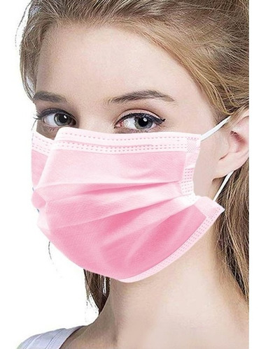 Imagen 3 de 7 de Cubre Bocas Rosa 3 Capas Plisado Sellado. Paquete C/50 Pzs.