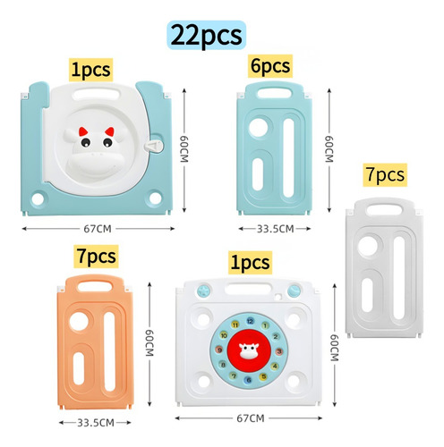 Corral Seguridad Para Bebés Paneles 2*2*0.6m Plegable 22pcs