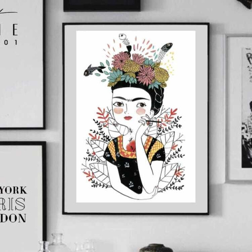 Cuadro Decorativo Frida Kahlo Ilustración Digital