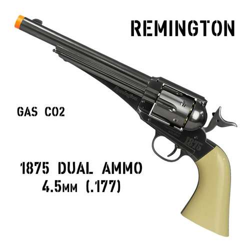 Revólver Co2 Remington 1875 Full Metal 4.5mm Esfera E Chumbo