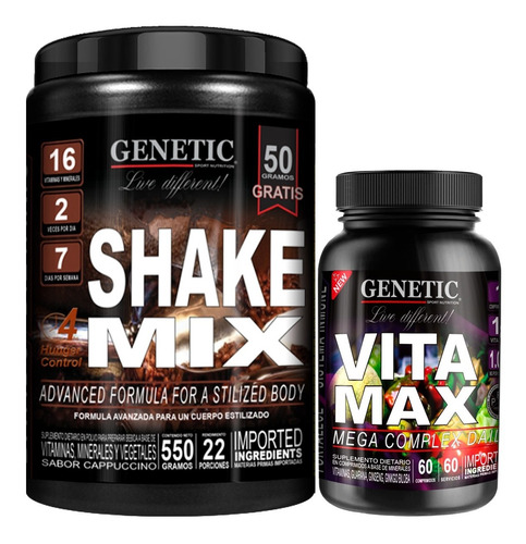 Batido Shake Mix Vitamina D Ginkgo Gingseng Vita Max Genetic