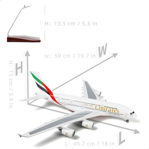 1/160 Airbus A380 Uae/emirates Gran Diecast De 18 Pulgadas