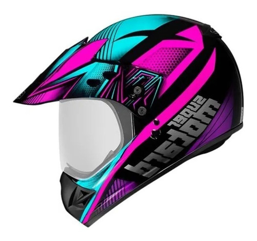 Capacete Moto Feminino Ebf Super Motard Fada Preto E Rosa