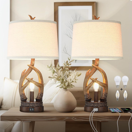 Rustic Table Lamps Farmhouse Antler Lamps Set Of 2 Western B