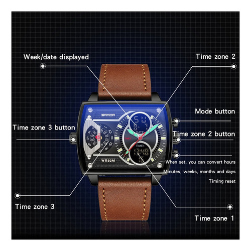 Relojes Electrónicos Sanda 6032 Con Cronógrafo Cuadrado