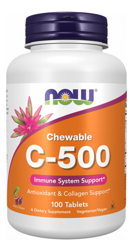 Now Foods Vitamina C-500 Sabor Cereza Poderoso Antioxidante 100 Tabletas