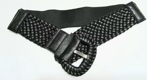 Cinturón Ancho Ecocuero Elastizado Con Trenzado Negro