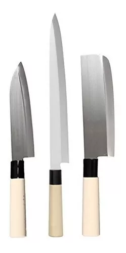 Happy Sales HSKN-3KN01, Set of 3 Japanese Sushi Chef Knives -  Sashimi-Santoku-Nakiri Knife