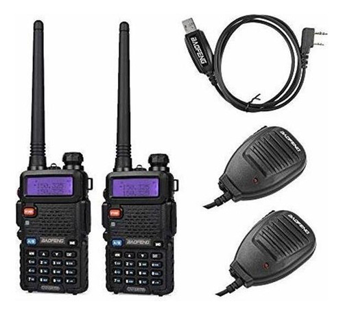 Baofeng Paquete De 2 Uv-5rtp + 1 Cable + 2 Altavoces De 2 Pa