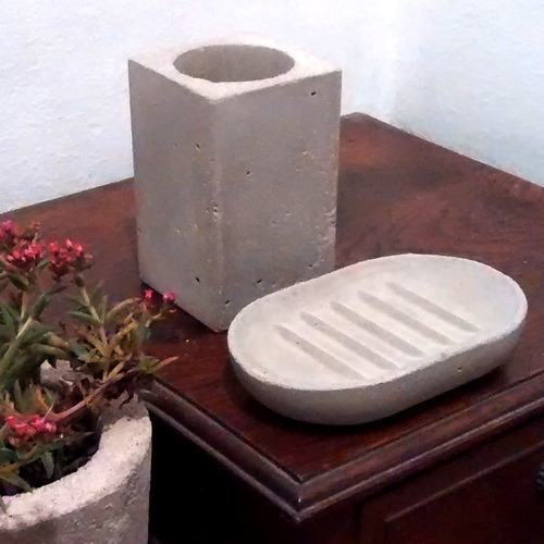 Imagen 1 de 6 de 20%off!!! Jabonera Set Baño Porta Cepillos Concreto Cemento