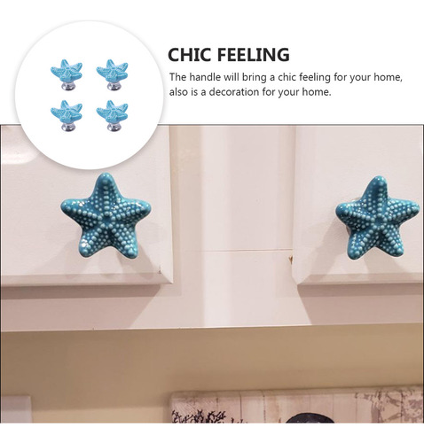 4 Pomos De Cerámica Con Forma De Estrella De Mar Para Armari