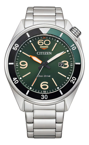 Reloj Citizen Ecodrive Analog Aw171888x Hombre Color de la malla Plateado Color del bisel Verde oscuro Color del fondo Verde