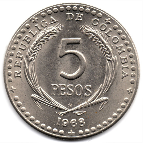 5 Pesos 1968 Congreso Eucarístico Variedad B / B Al Revés
