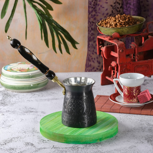Cafetera Turca De Cobre 350 Ml Con Mango Y Cuchara De Madera