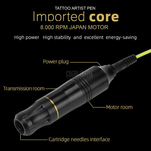 Imagen 6 de 10 de Tattoo Pen 8000 Rpm Japón Rca + Clip + Base + Funda Silver