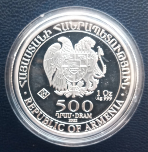 Imagen 2 de 4 de Moneda De 1 Onza De Plata Pura De Armenia Arca De Noe, 2022