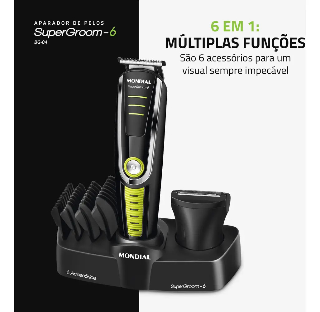 Cortador De Cabelo Mondial Super Groom 6 Bg 04 Melhor Categ Preto/verde 2