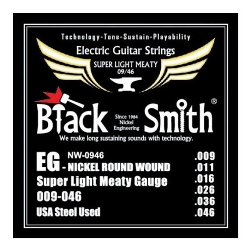 Imagen 1 de 5 de Cuerdas Guitarra Electrica 09-46 Hibridas Blacksmith Nw0946 