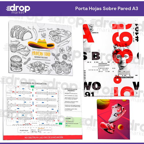 Imagen 5 de 10 de Porta Hojas A3 Sobre Pared | Pet Tipo Acrílico | X 1 U.
