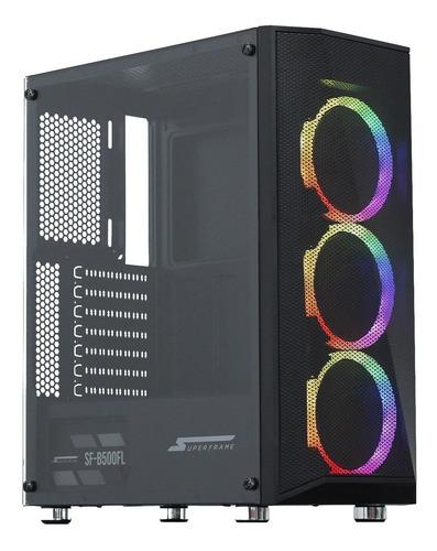 Gabinete Gamer Superframe Flow Rgb Vidro Temperado Com 3 Fan