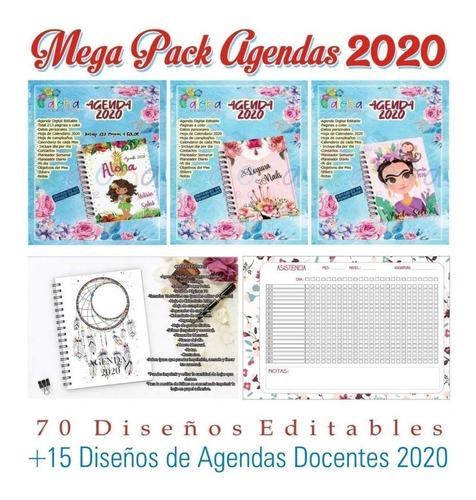 Kit Imprimible 70 Agendas 2020 Editables +15 Agendas Docente