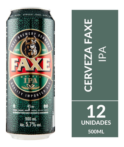 Imagen 1 de 10 de Cerveza Faxe Ipa Pack X 12 X 500ml. Importada De Dinamarca