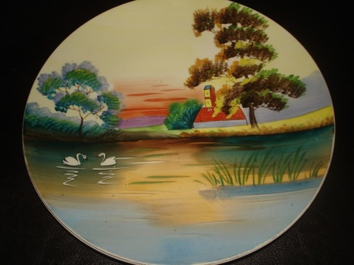 Plato De Porcelana Japonesa Paisaje Pintado A Mano Buen Esta