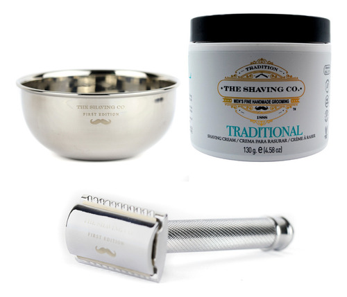 The Shaving Co Kit Crema De Afeitar Menta, Razor Metal, Bowl