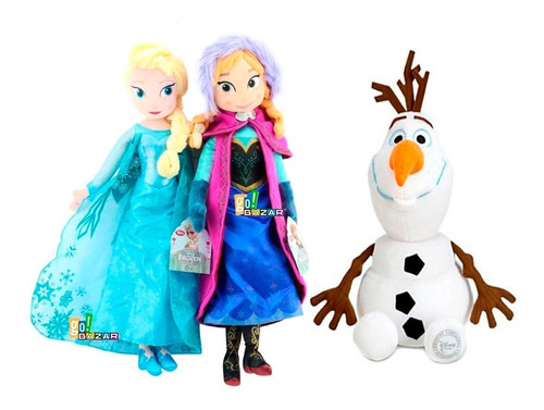 Kit 3 Pelúcias Frozen Disney Anna Elsa Olaf Grande 50cm