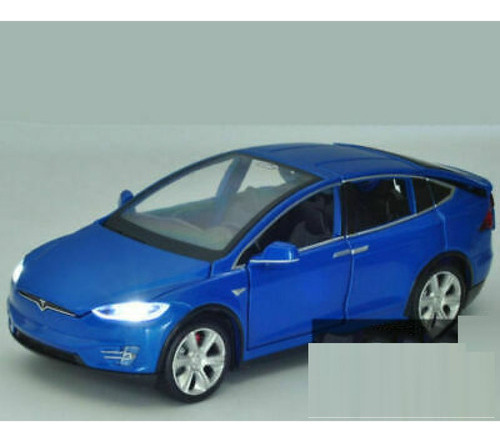 1:32 Tesla Model X90 Azul Alloy Pull Back Car Con Luz Led Y Sonid