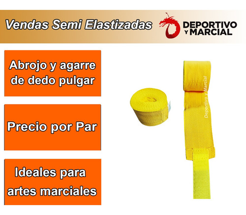 Imagen 3 de 7 de Par De Vendas Boxeo Pulgar Y Abrojo 3 Mts Artes Marciales