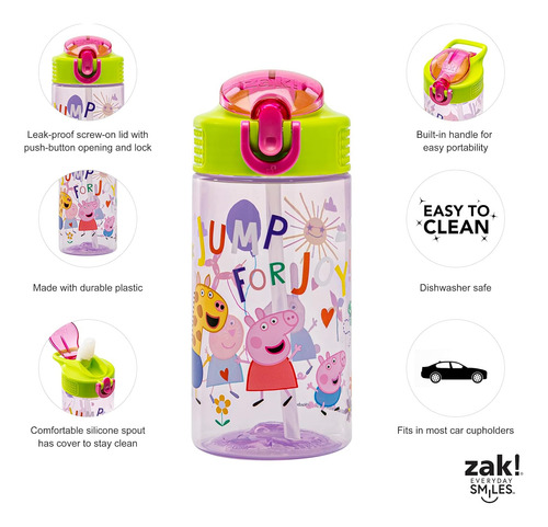 Zak Designs Botella Diseño De Minecraft, Plástico 16 Y 25 Oz Peppa Pig 16 Onza