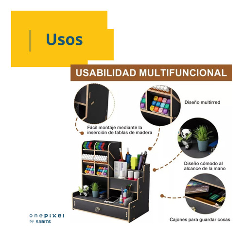 Organizador De Escritorio Madera Con Cajonera 52 Bits