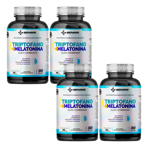 Kit 4x Triptofano + Melatonina Dormir Genisis Sabor Sem Sabor