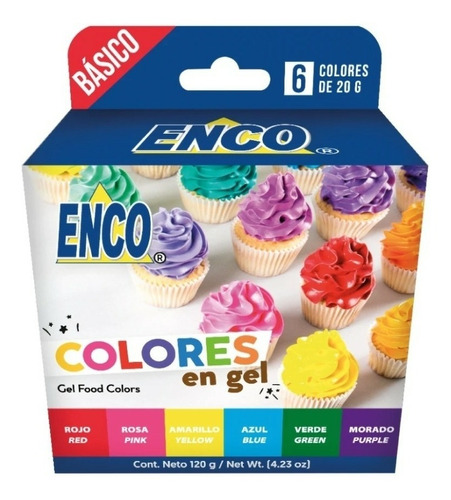 Kit 6 Colores Basicos En Gel 20g Enco Reposteria Merengue