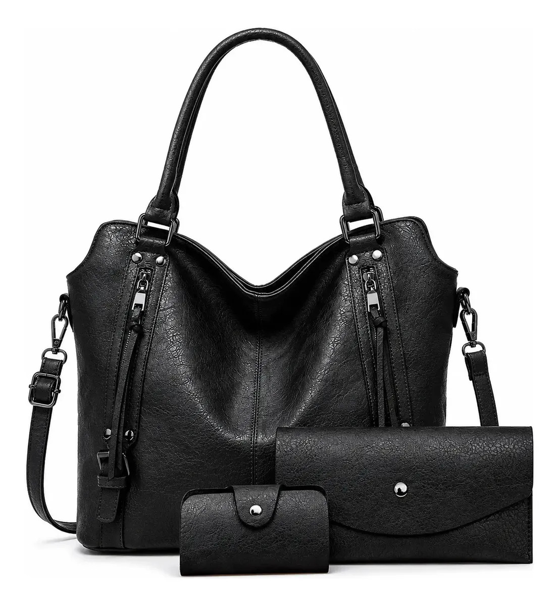 Kit 3 Bolsa Feminina Grande Transversais Sacola Carteiras Cor Preto