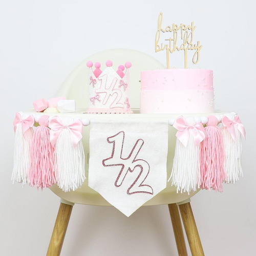 Pink 1/2 Cumpleaños Silla Alta Banner Garland De Alta Silla