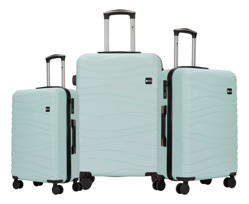 Set Completo De 3 Valijas Para Viaje Zom Linea Wavy | Blue Mint Con Carcaza Rígida, Carro Reforzado Y Candado De Combinación.