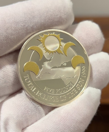 Moeda De Prata £5 1999 Eclipse Solar Estojo E Certificado
