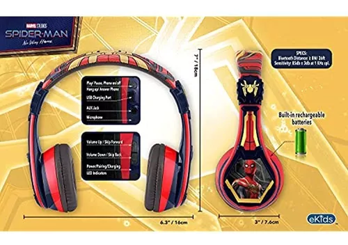 eKids Spiderman - Auriculares inalámbricos Bluetooth portátiles con  micrófono, volumen reducido para proteger la audición batería recargable,  diadema