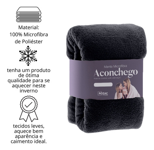 Manta De Microfibra King Aconchego Rozac Cor Preta Desenho Do Tecido Liso