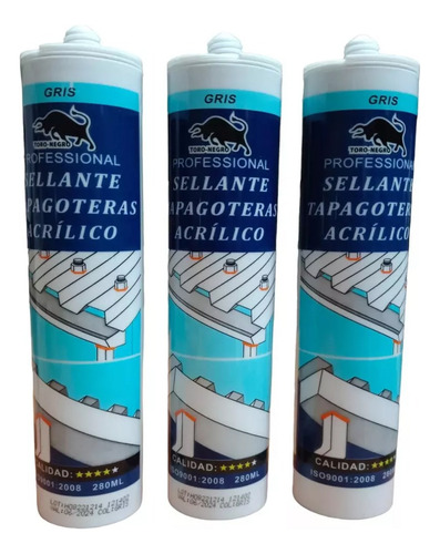 Silicona Tapagotera Gris Sellante Acrilico Tubo Pack 3unidad