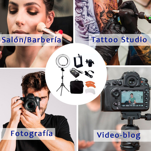 Imagen 10 de 10 de Aro Luz Led 240 Focos 18 PLG Tripie Video Maquillaje