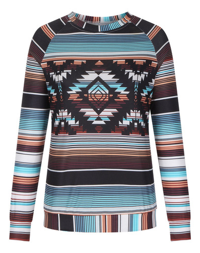Blusa De Moda Con Cuello Redondo Y Manga Larga Estampada Par