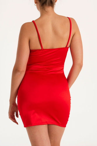 Imagen 3 de 4 de Vestido Mujer Corto Fiesta Noche Dos Tajos Saten