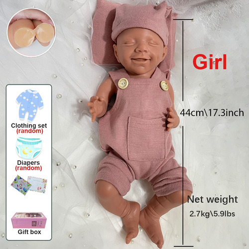 Bebé Niña Renacida De Silicona De 44 Cm, Color Marrón, Colec